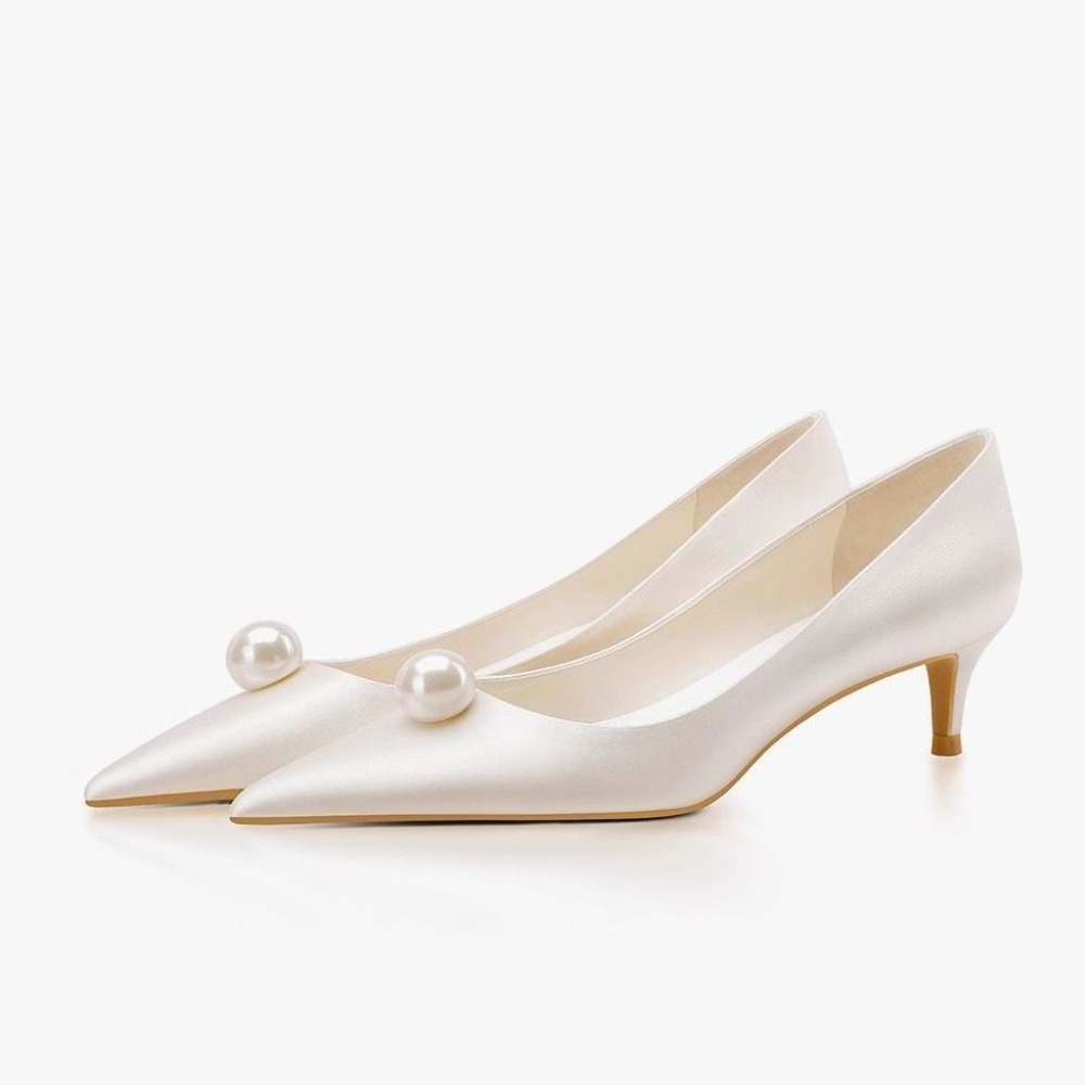 Women'S Formal Wear For Wedding - Neue Weiße Satin-Hochzeitsschuhe mit Perlen, Hohe