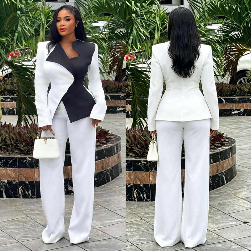 Unique Women'S Formal Wear - Einzigartiges Design Damen-Jackenanzüge Schwarz Weiß Prominenten-Stil