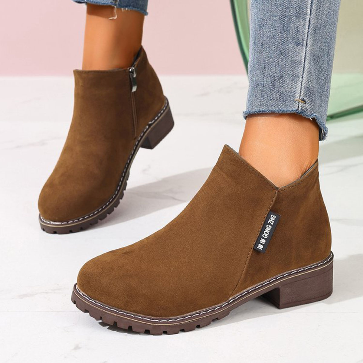 Women Formal Wear With Shoes - Damen Herbst Winter Stiefeletten mit Seitenreißverschluss