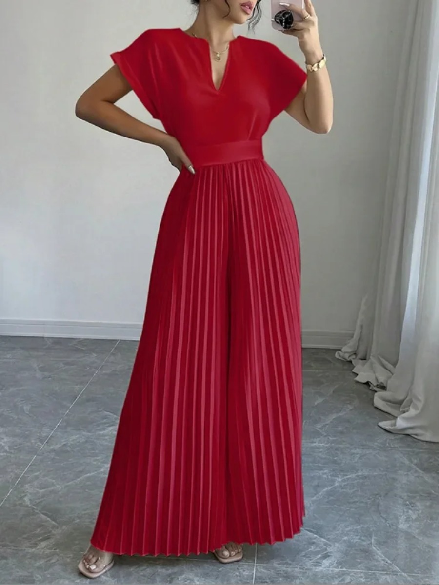 Women'S Formal Wear Suit - Damen Jumpsuit mit V-Ausschnitt, Kurzen Ärmeln,