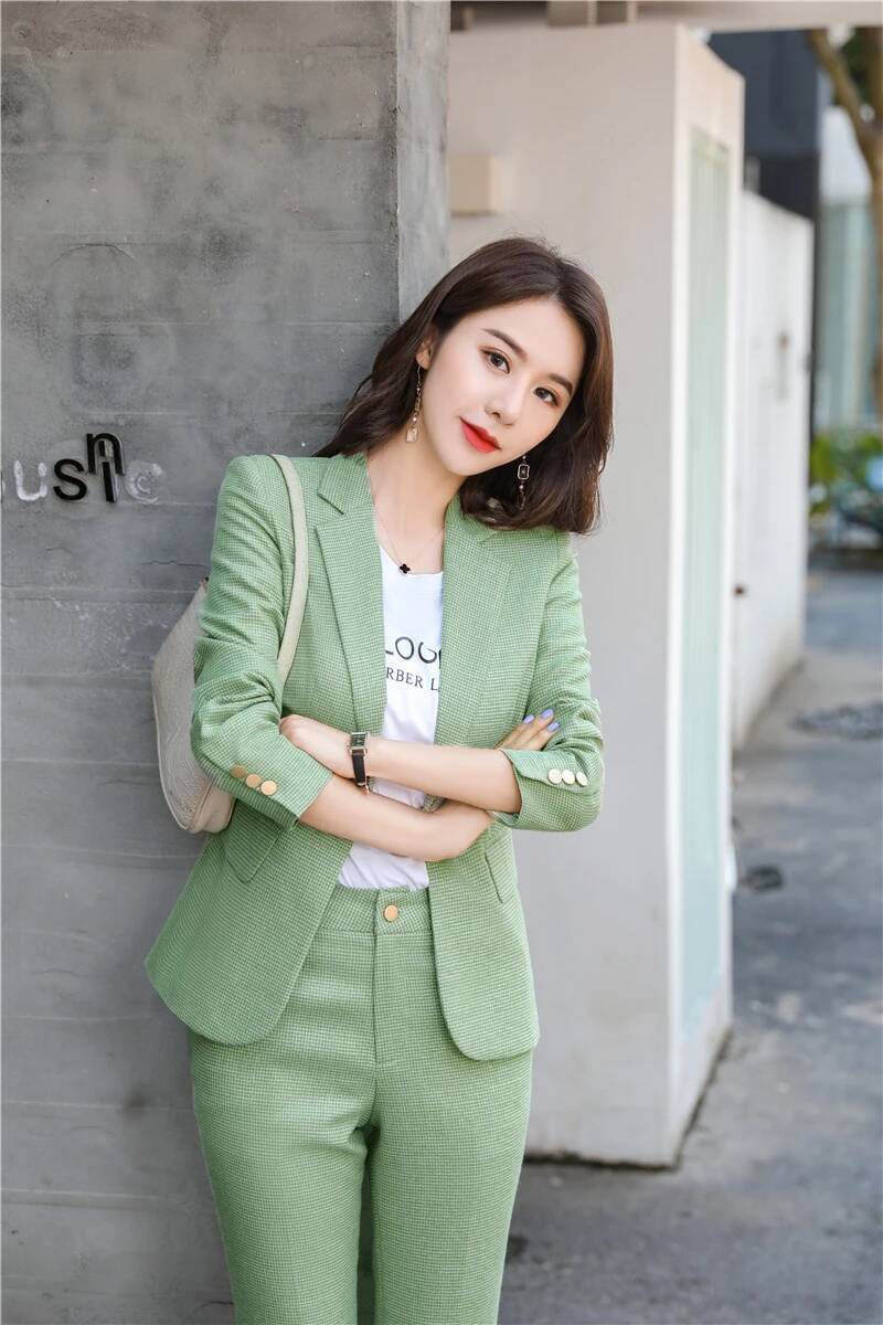 Women Formal Wear Interview - Neuartige grüne Uniform-Designs, Hosenanzüge für Damen,