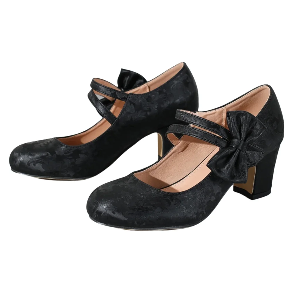 Women Formal Office Wear Shoes - Große Damenschuhe mit Schleife, Mary Jane,