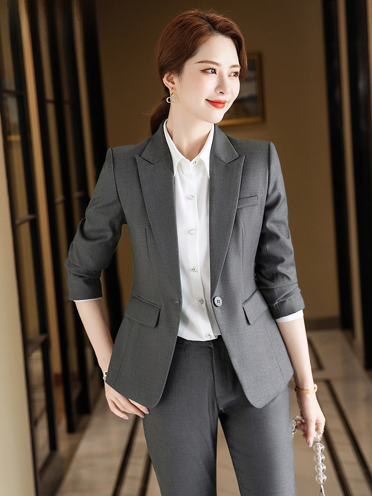 Women Formal Wear Interview - Graues Anzug-Set für Damen Frühling Herbst