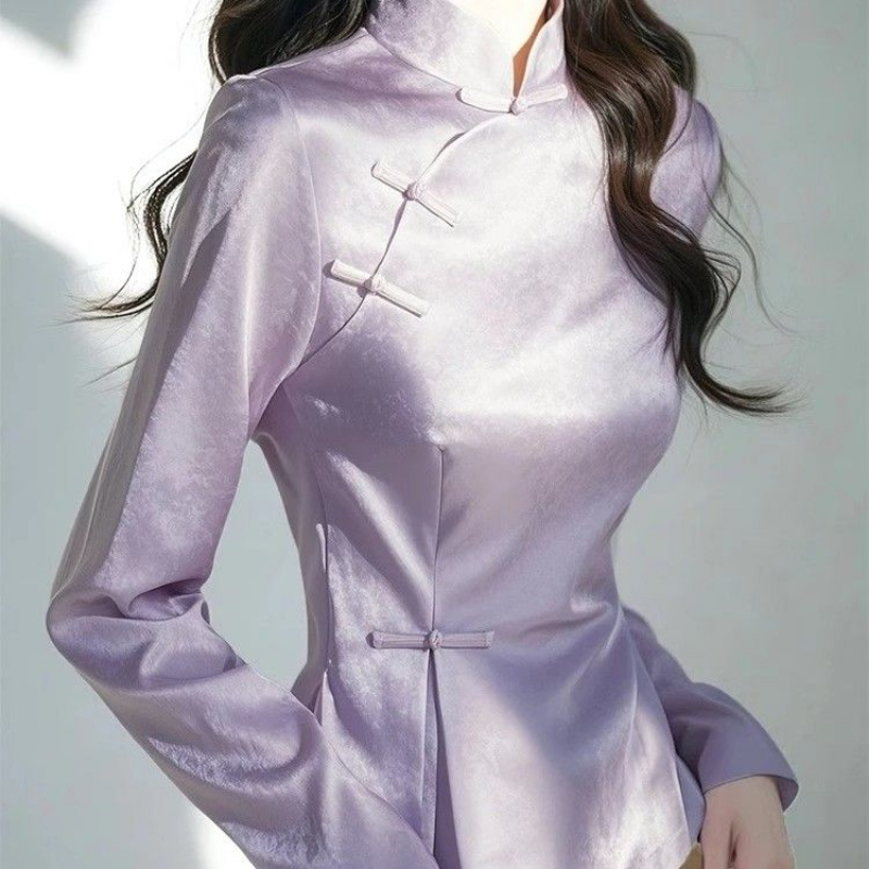 Women'S Formal Wear Suit - 2023 frühling Lila Satin Hemd frauen