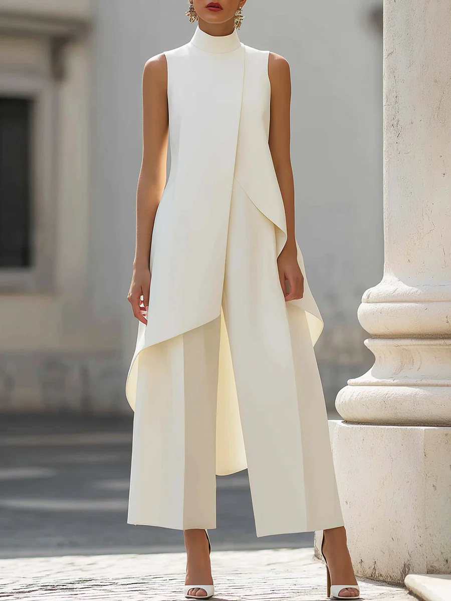 Women'S Formal Wear Suit - Damen Zweiteiler in Unifarbe Ärmelloses Hochgeschlossenes