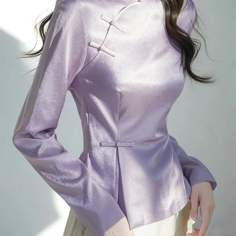 2023 frühling Lila Satin Hemd  – Women'S Formal Wear Suit Bewertung und Preis