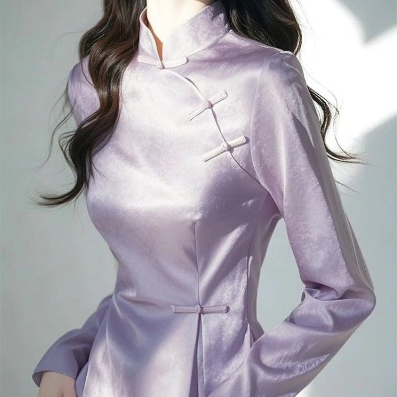 2023 frühling Lila Satin Hemd  – Women'S Formal Wear Suit Bewertung und Preis