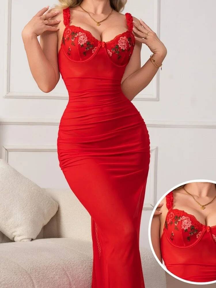 Rotes, gerafftes Kleid mit Trä – Women Formal Wear Trends Bewertung und Preis