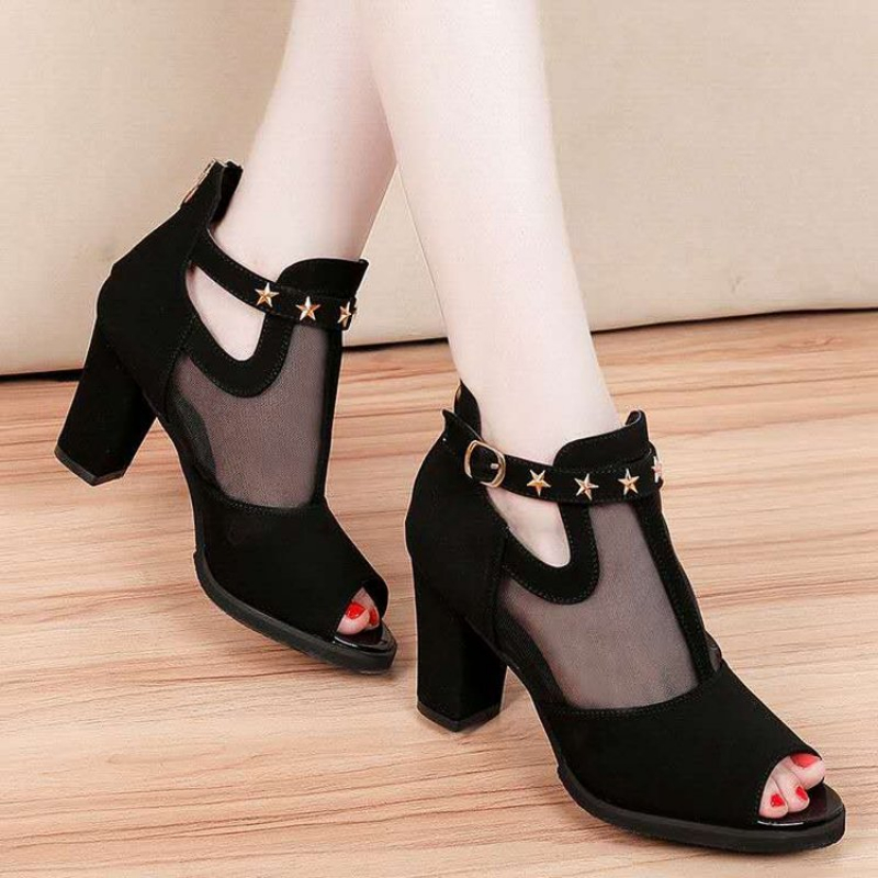 Mesh Peep Toe Blockabsatz Dame – Women Formal Wear For Office Bewertung und Preis