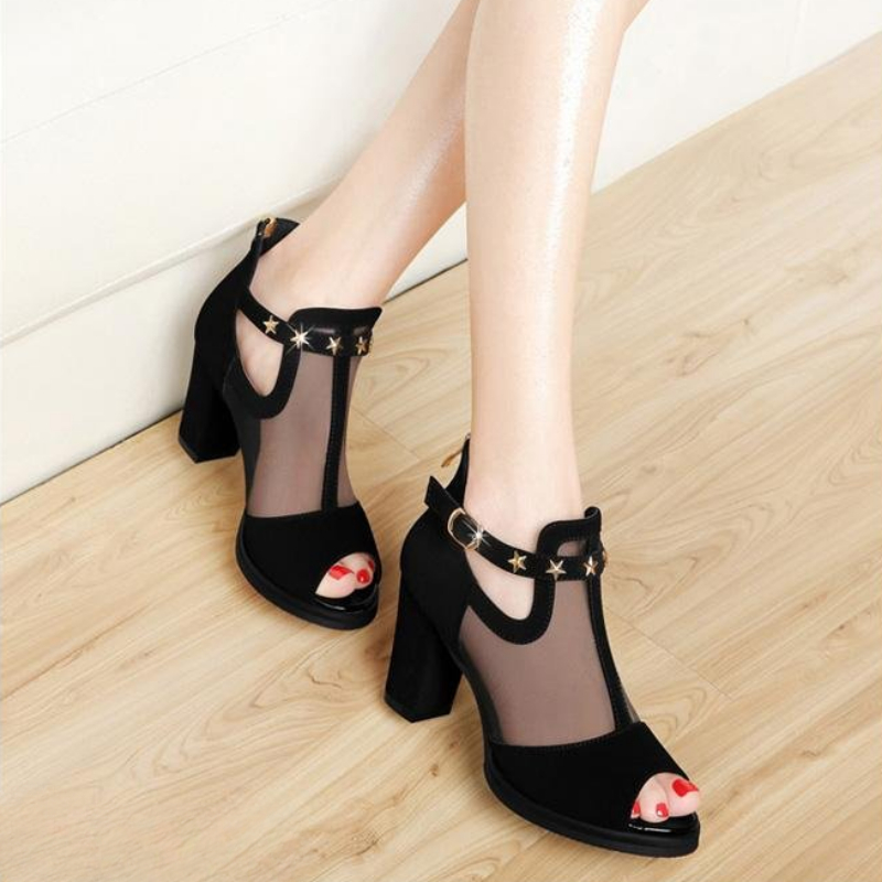 Mesh Peep Toe Blockabsatz Dame – Women Formal Wear For Office Bewertung und Preis